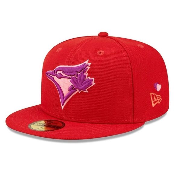 New Era Men’s 7 7/8 Toronto Blue Jays MLB 59FIFTY Fitted Hat Red Purple - Picture 1 of 8